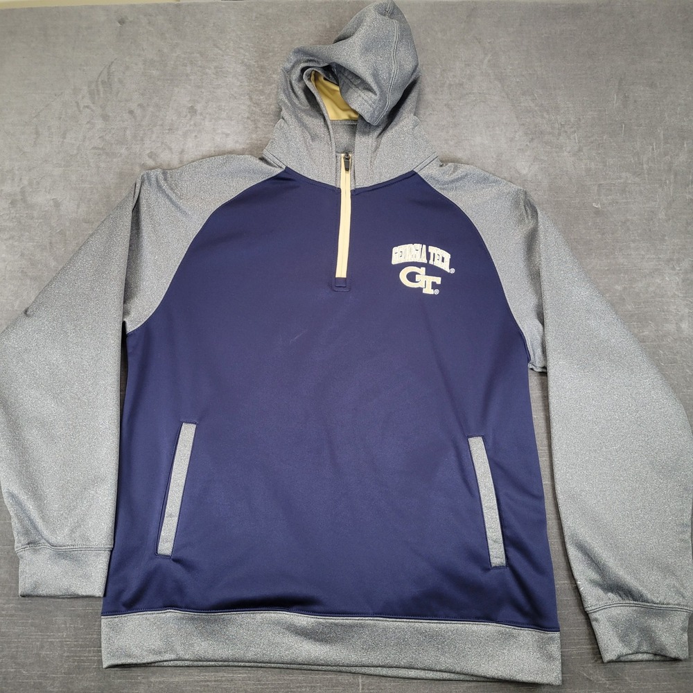 Champion Georgia Tech Yellow Jackets Mens Large 1/4 Zip Hoodie Navy Gray 6658